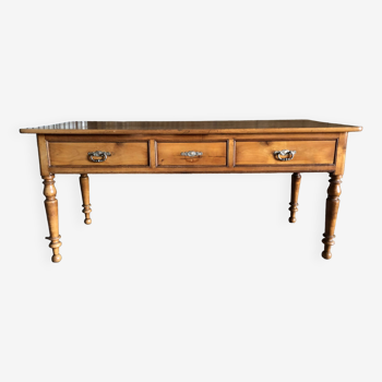 Louis Philippe style table / desk with 3 drawers in solid cherry wood and turned base