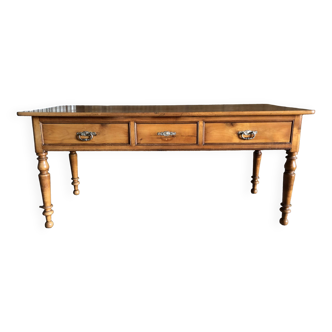 Louis Philippe style table / desk with 3 drawers in solid cherry wood and turned base