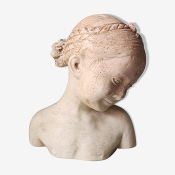 Bust young girl in plaster