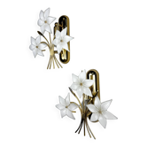 Paire de appliques florales en hibiscus, verre de Murano, Italie, années 1970
