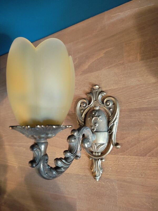 Wall lamp lampshade glass paste flower support brass Dp 0222f056 old art