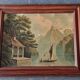 Old painting, oil on wood, representing Lake Annecy.