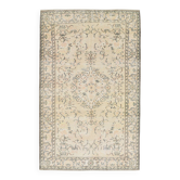 6x10 Large Cream & Black Oriental Vintage Rug, 192x307Cm