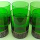 Set of six green smoked crystalline whiskey glasses