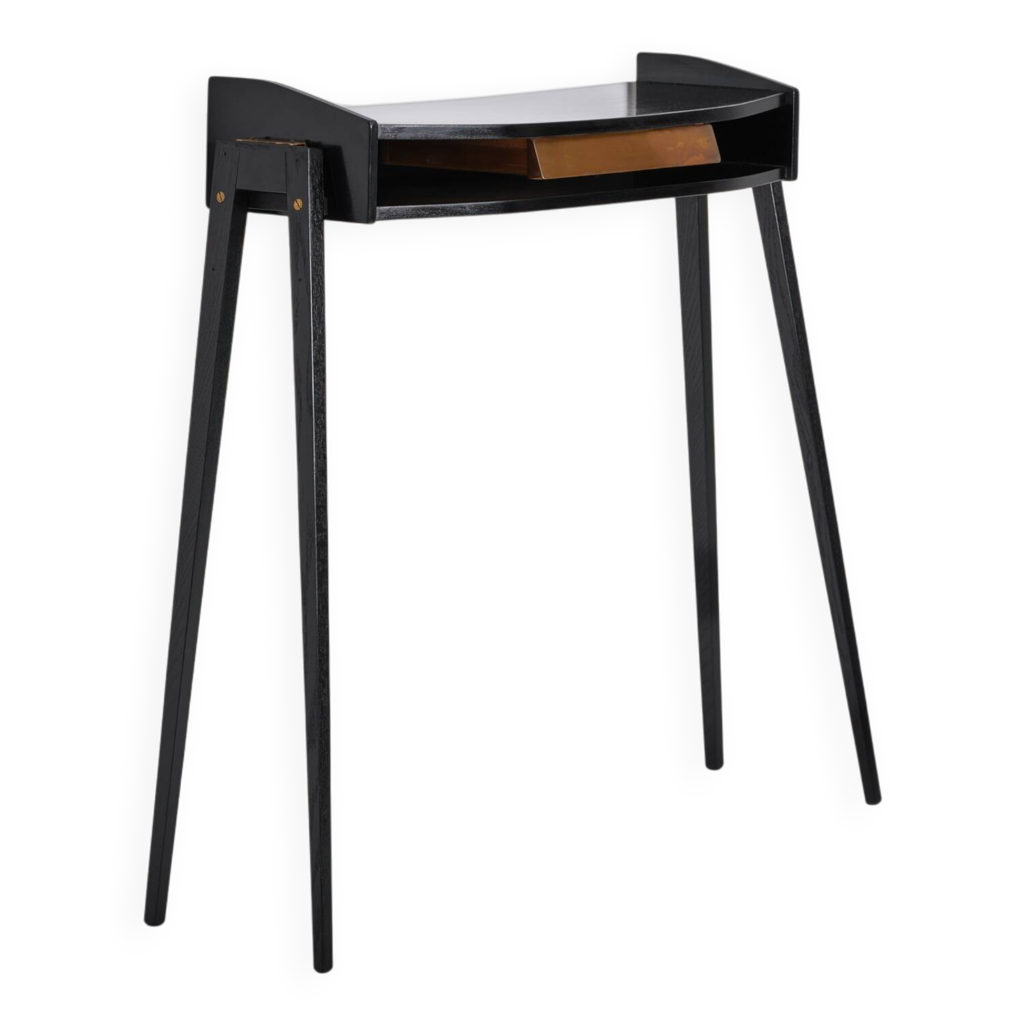 Console italienne en bois laqué noir des années 1950 avec façade de tiroir en laiton