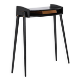 Console italienne en bois laqué noir des années 1950 avec façade de tiroir en laiton