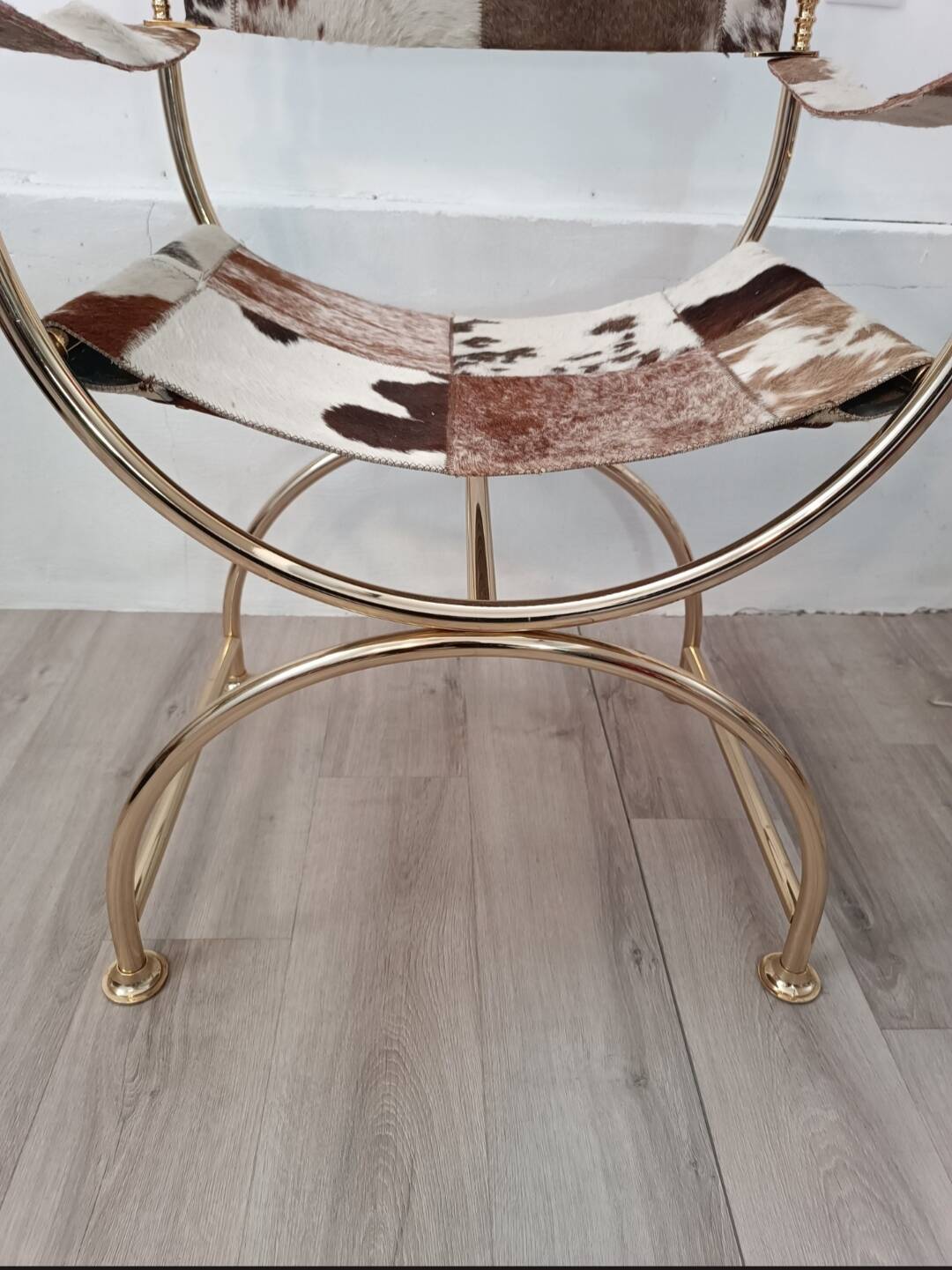 Leather and brass side chair by Simon Disegno Italy 1970s