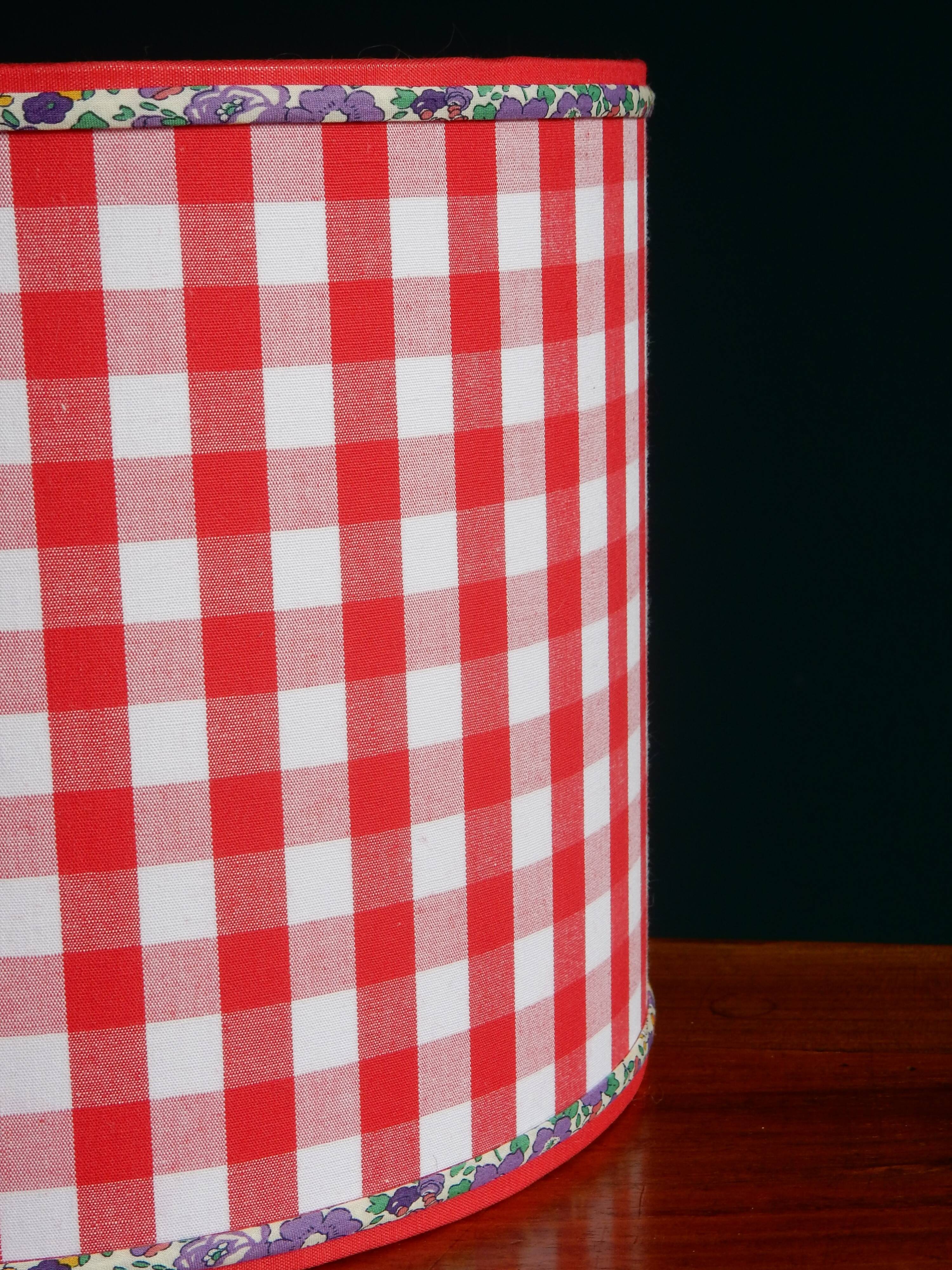 Red gingham and liberty cylindrical lampshade