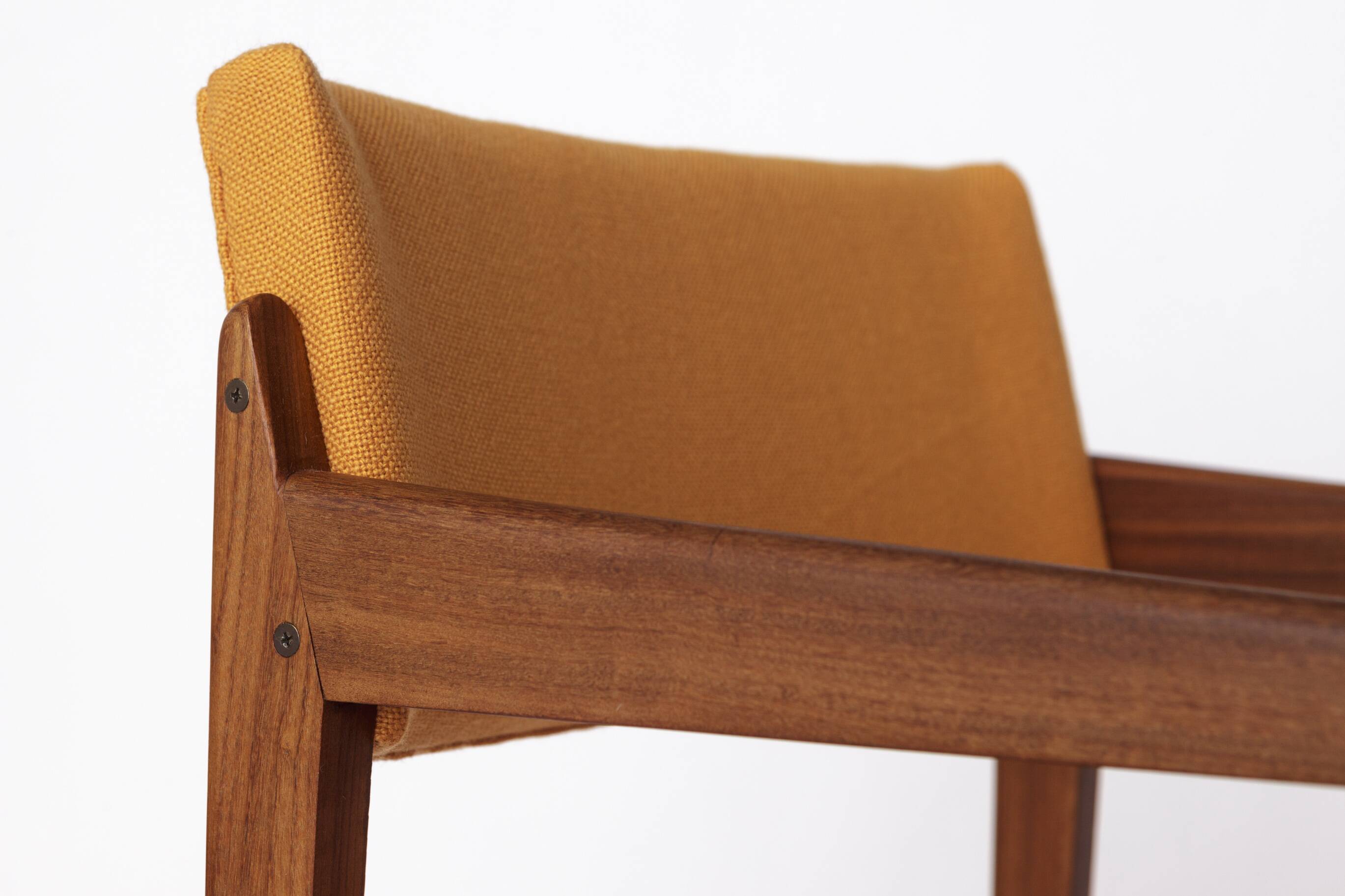 Vintage Thonet Armchair, 1970s–1980s, Teak Wood Frame, Peach Fabric Upholst