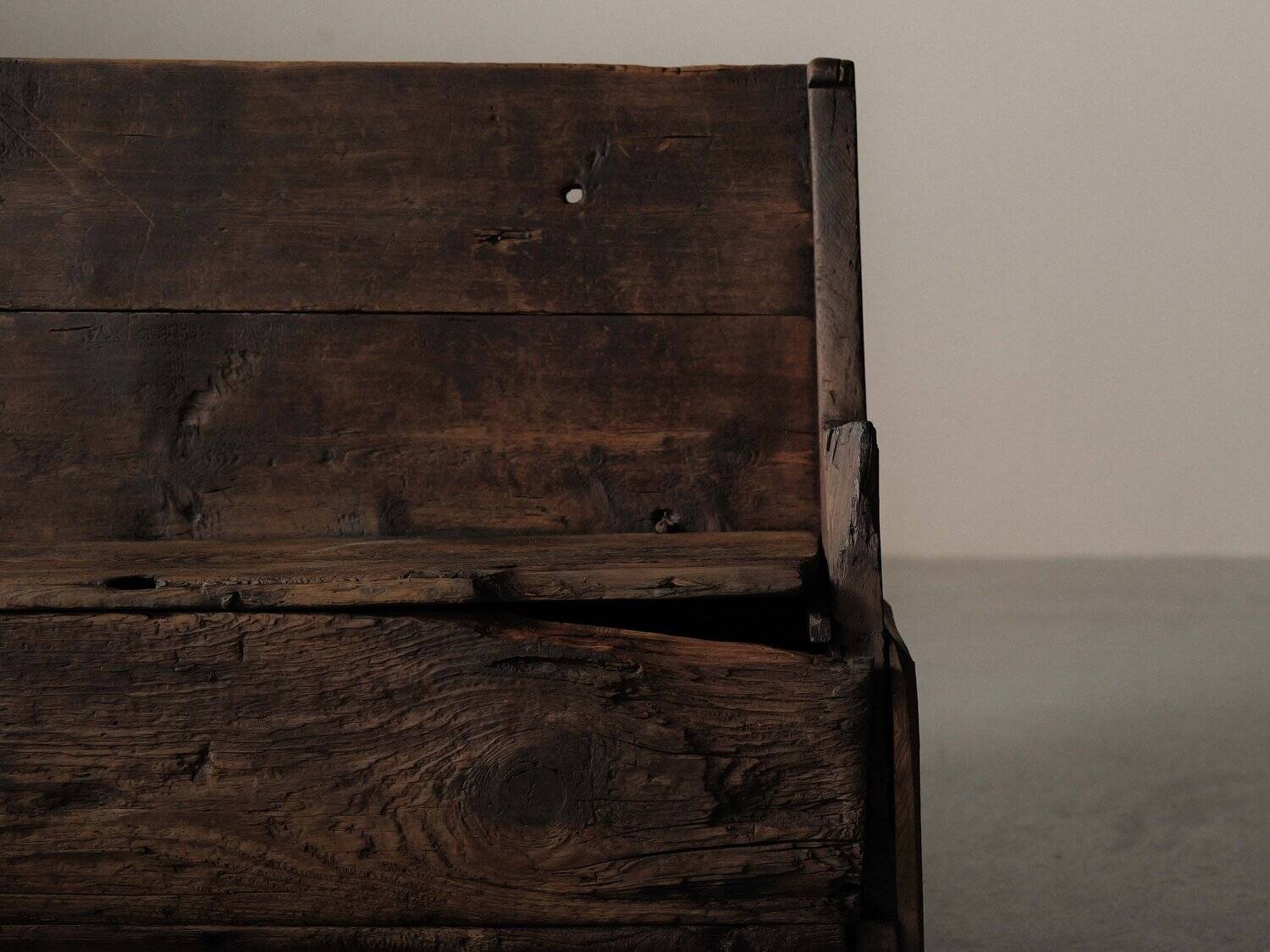 Alpine larch wood storage bench, Folk Art, Piedmont, 19th century