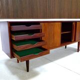Minimalist Sideboard with Curved Front by Svend Aage Madsen for H.P. Hansen, Denmark 1960s