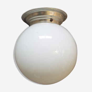 Opaline ball and aluminum ceiling light