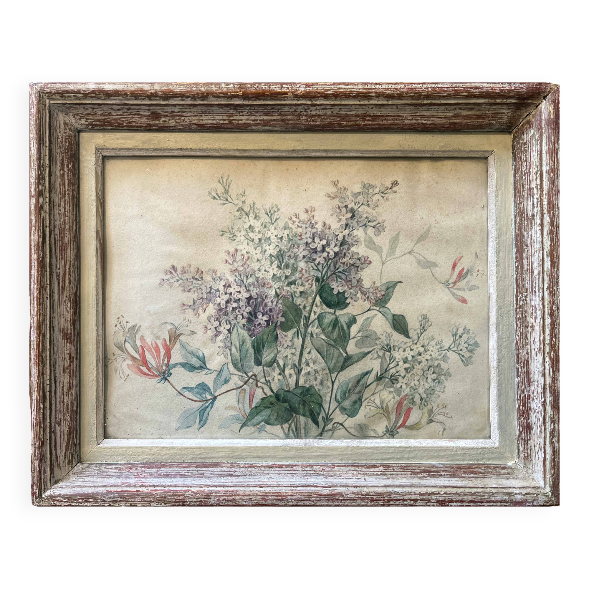 Watercolour painting "Wildflowers" from the early 20th century + frame