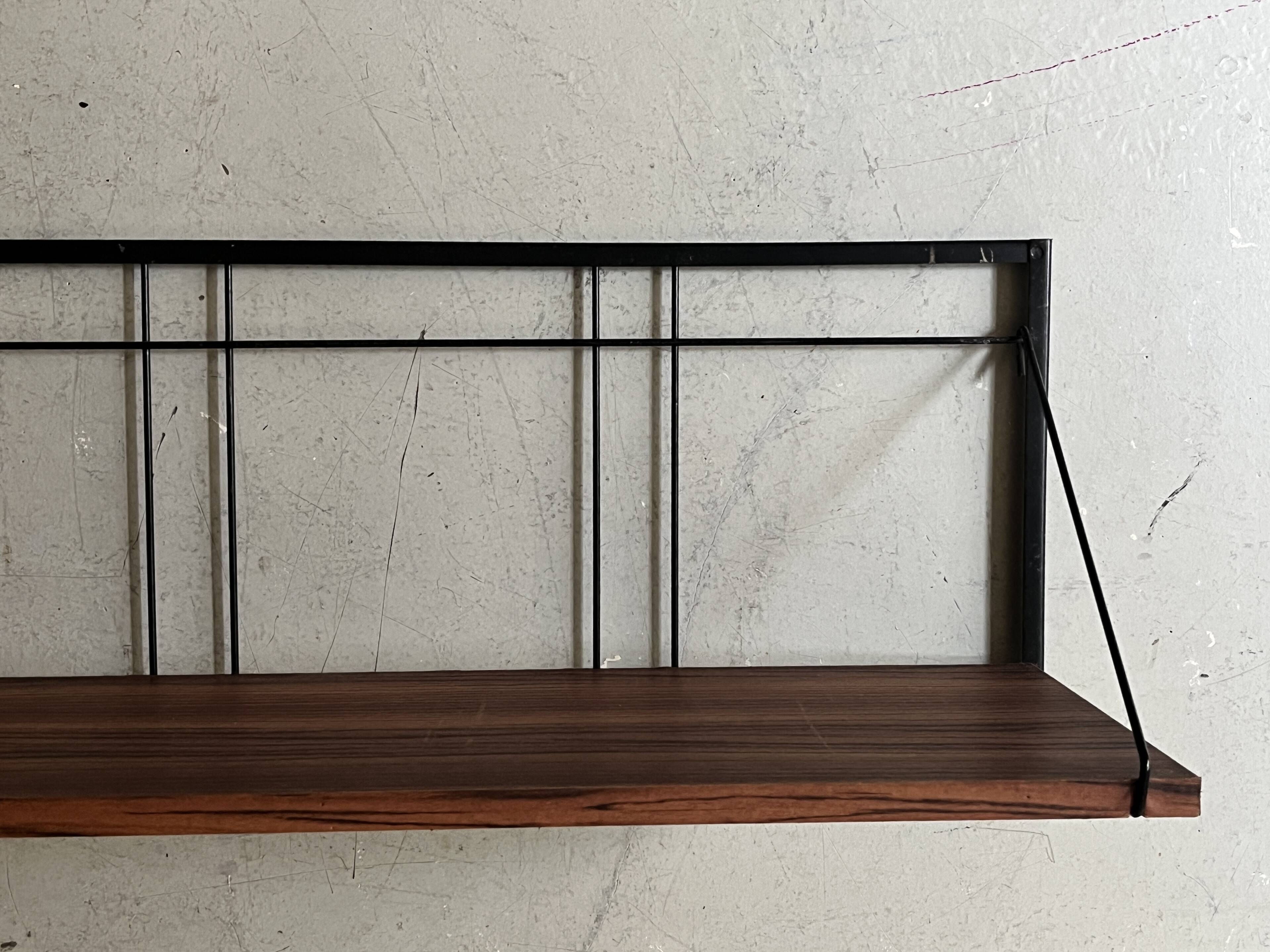 wooden and metal wall shelf, 1970s design