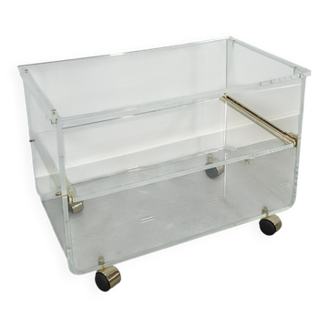 Space age plexiglas trolley met messing