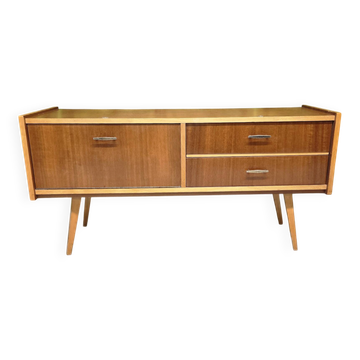 Small Scandinavian low sideboard 1960 vintage with tapered legs.