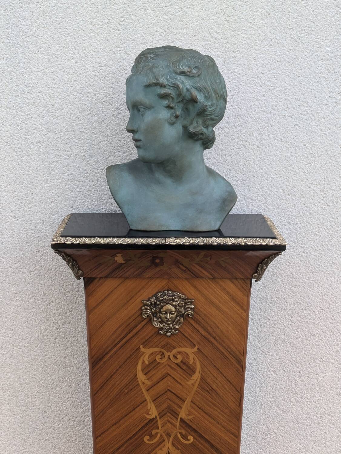 Vintage column in rosewood and bronze marquetry, mid-century