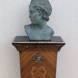 Vintage column in rosewood and bronze marquetry, mid-century