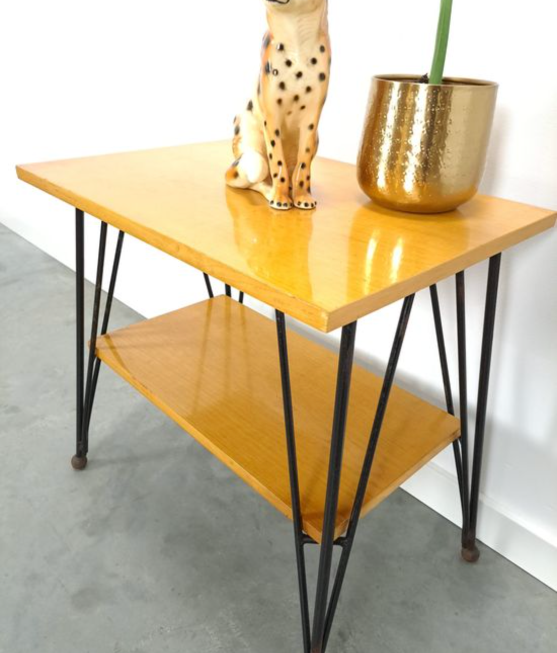 Vintage veneer table with steel legs