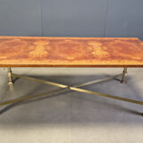 Vintage burl wood and brass dining table by Belgochrom, 1970s