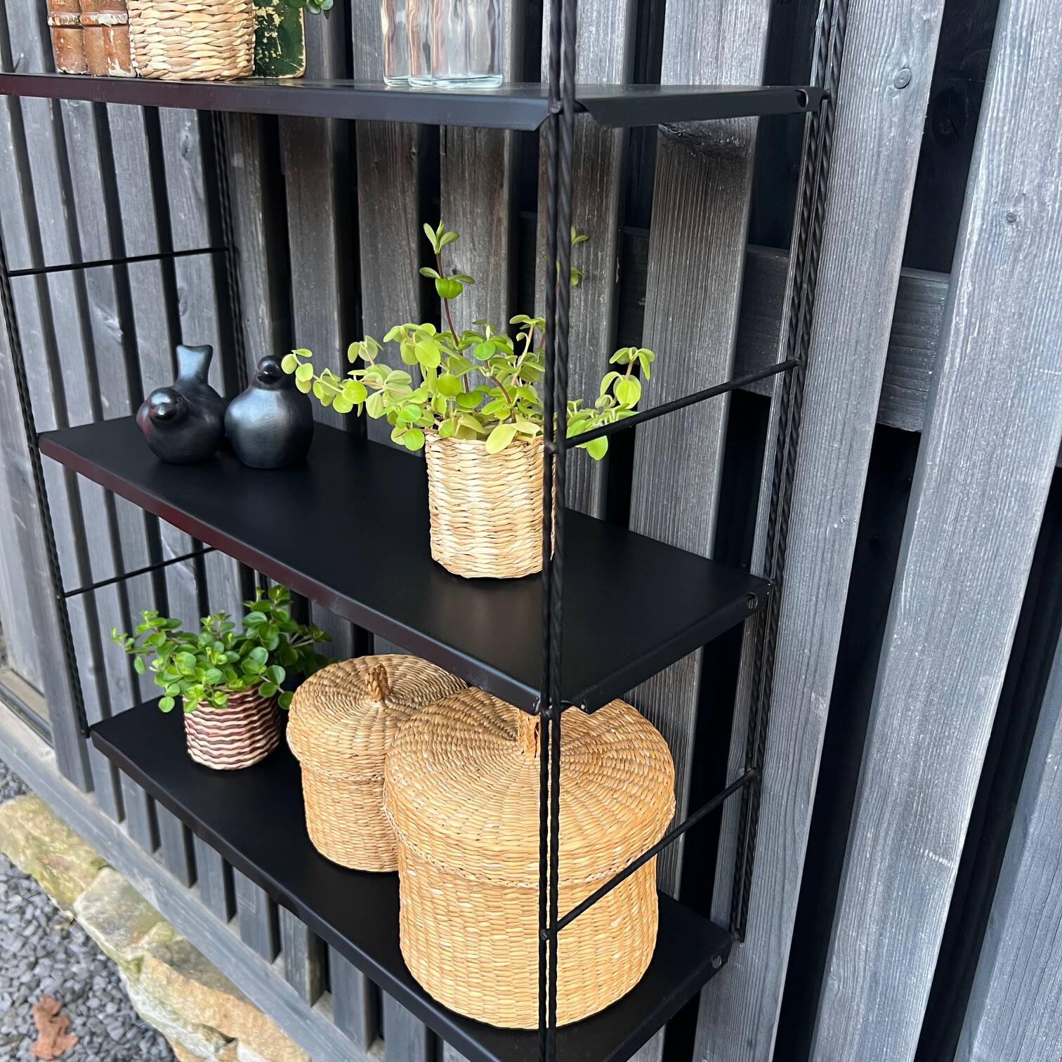 Vintage black metal "string" shelf