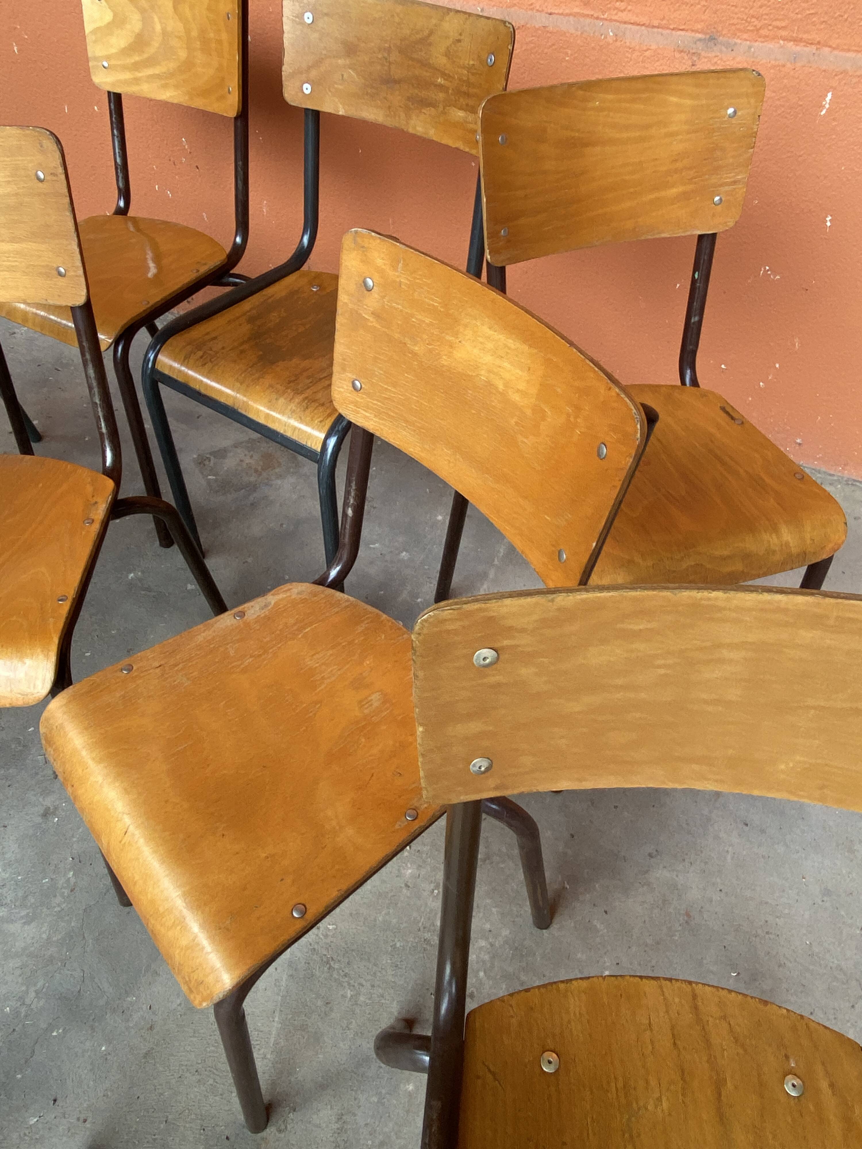 10 mismatched school chairs, restaurant, 1960s
