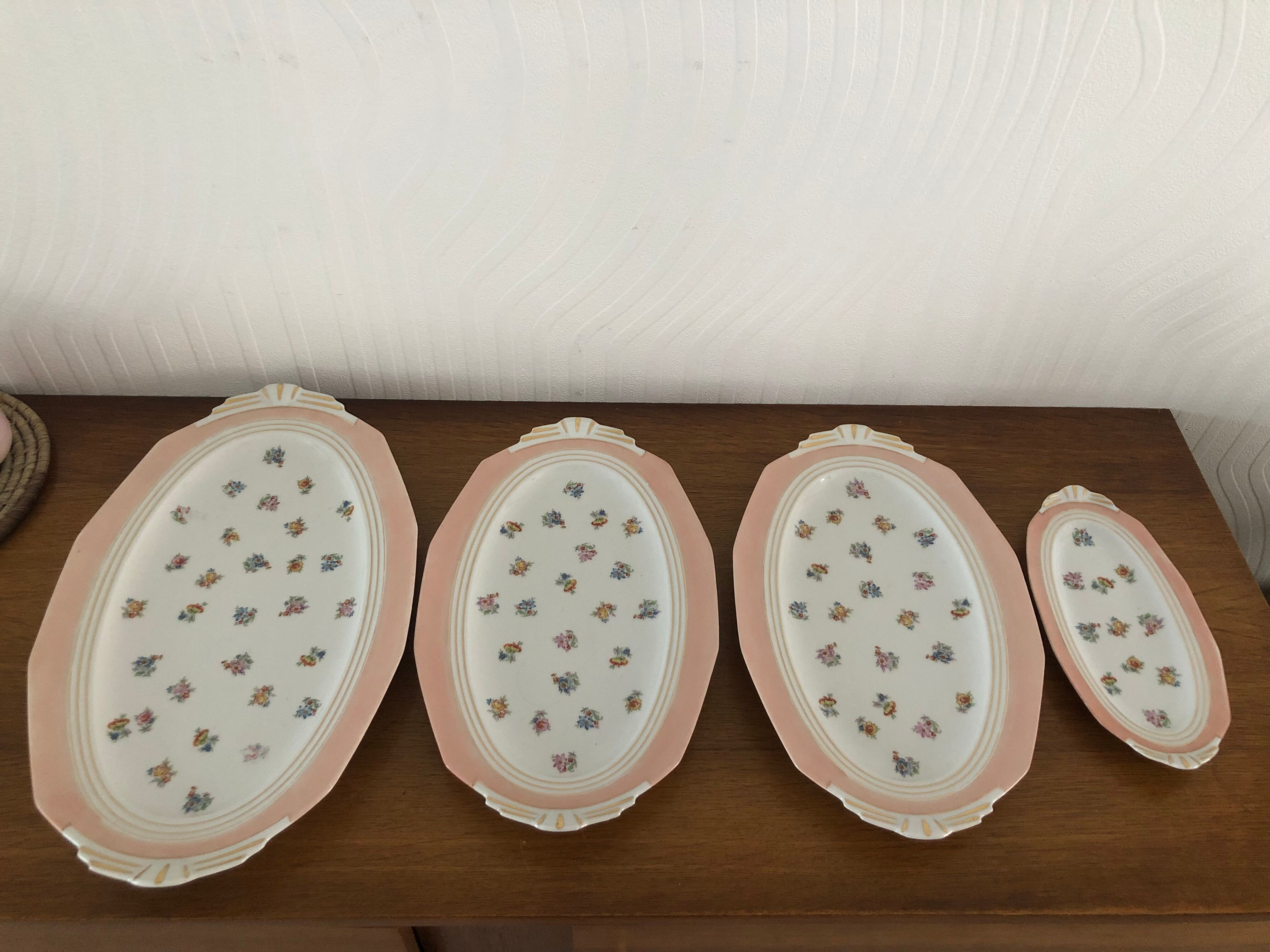 7 dishes Vintage Limoges porcelain pink and gold floral motifs