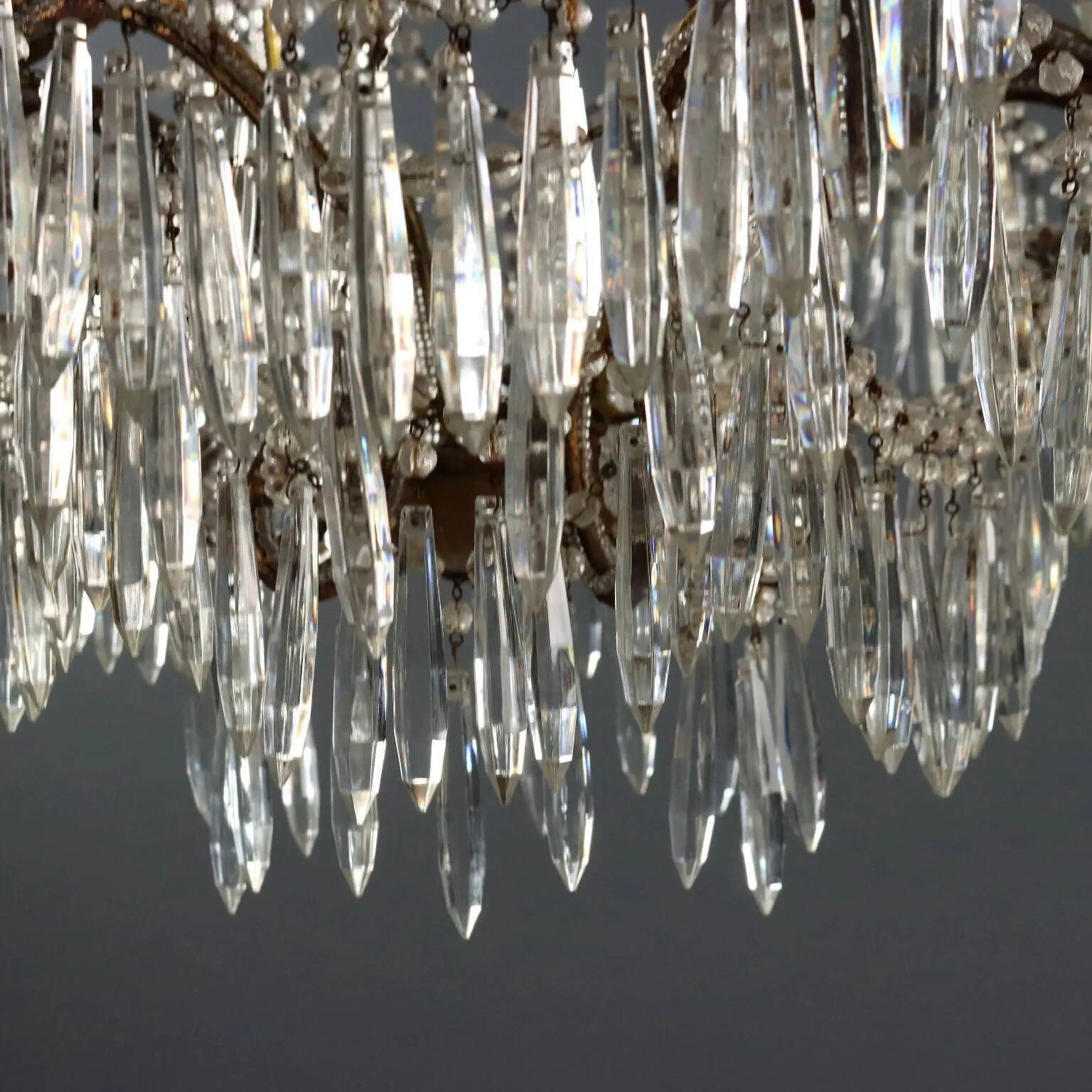 Antique gilded iron chandelier with 6 lights, Italy, early 20th century.