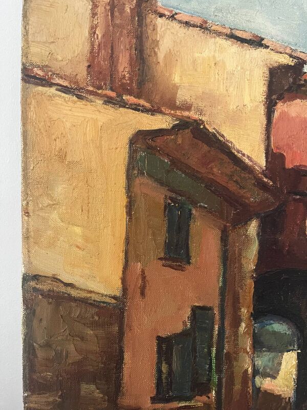 Scène de rue, Ollioules Provence, huile sur toile signée M de Mont, 1932