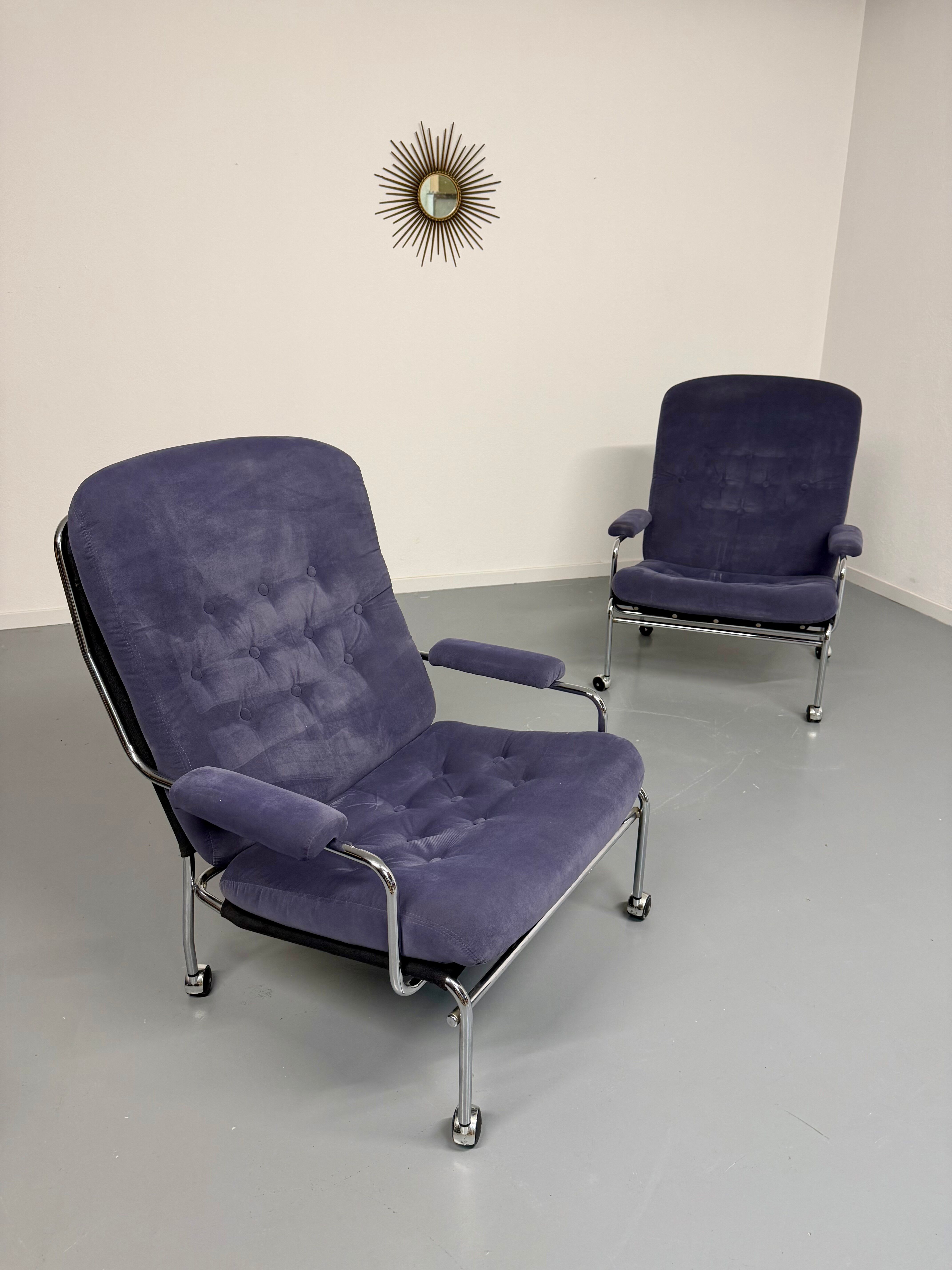 Paire de fauteuils lounge roulette design scandinave Bruno Mathsson