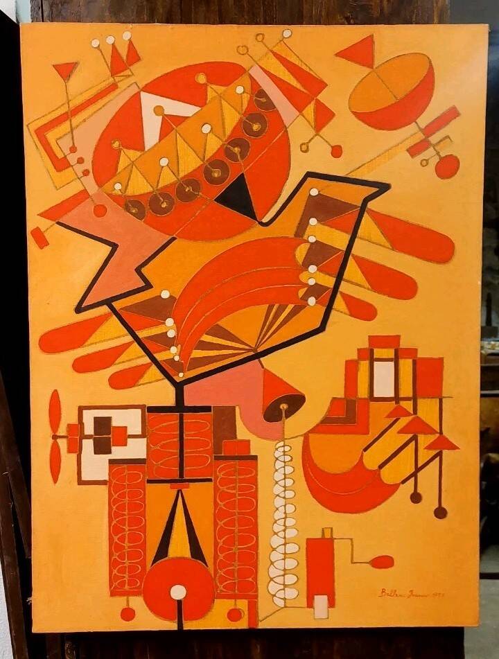 Abstract painting by Franco Balleri 1977 oil on canvas 80x60