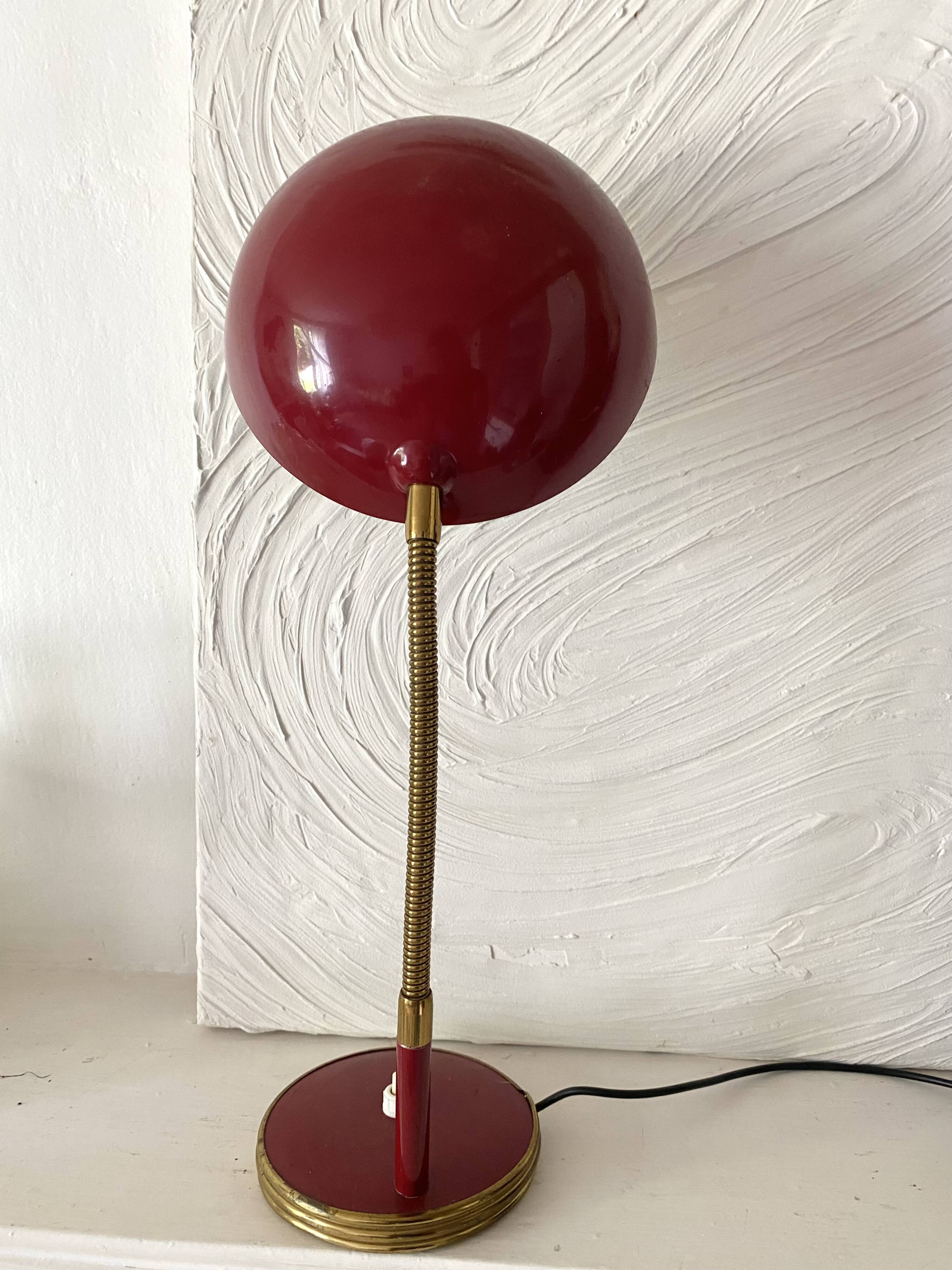Articulated desk lamp, 1960s, burgundy and gold
