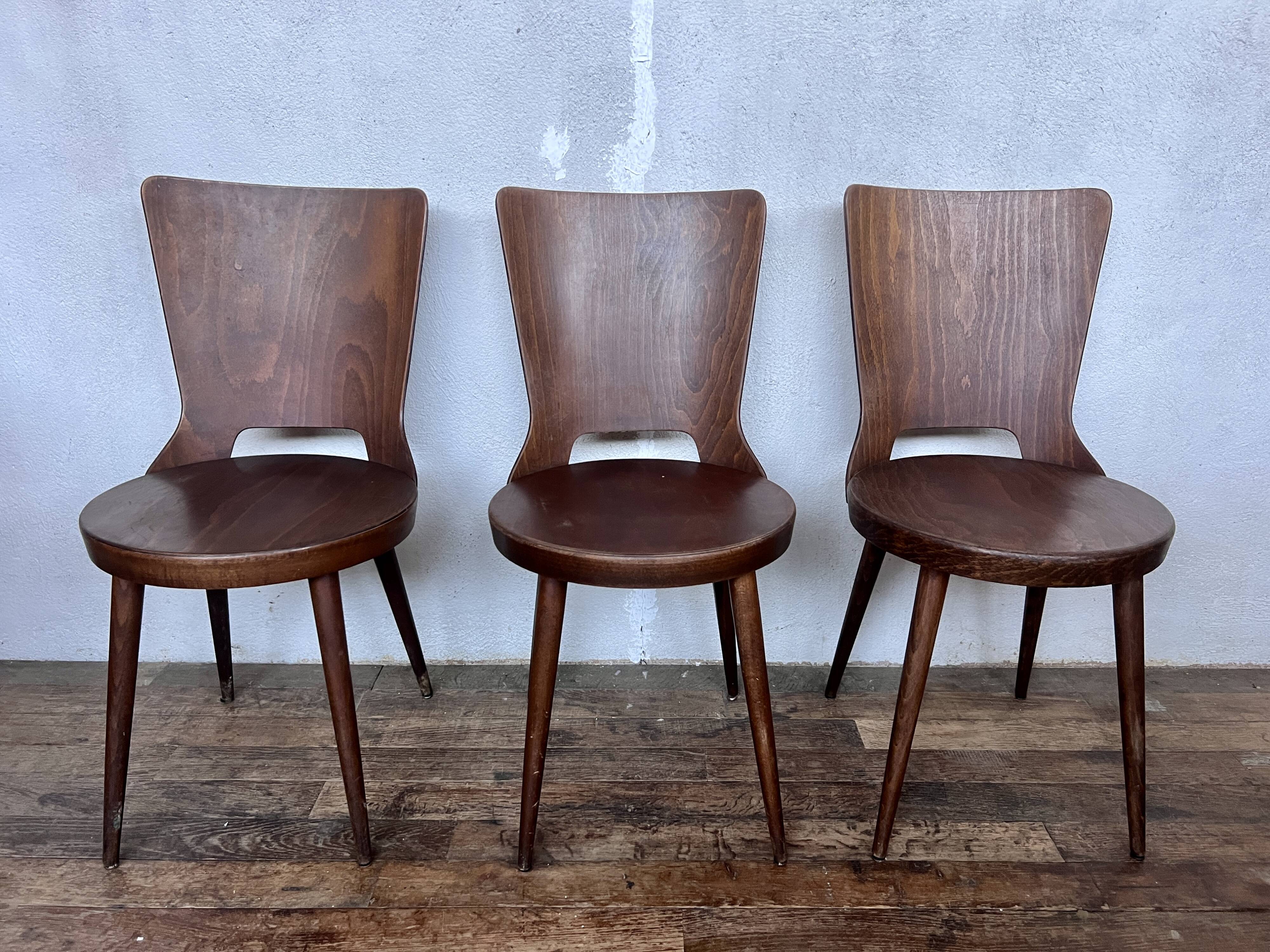 Trio of vintage retro Dove Baumann chairs 1960