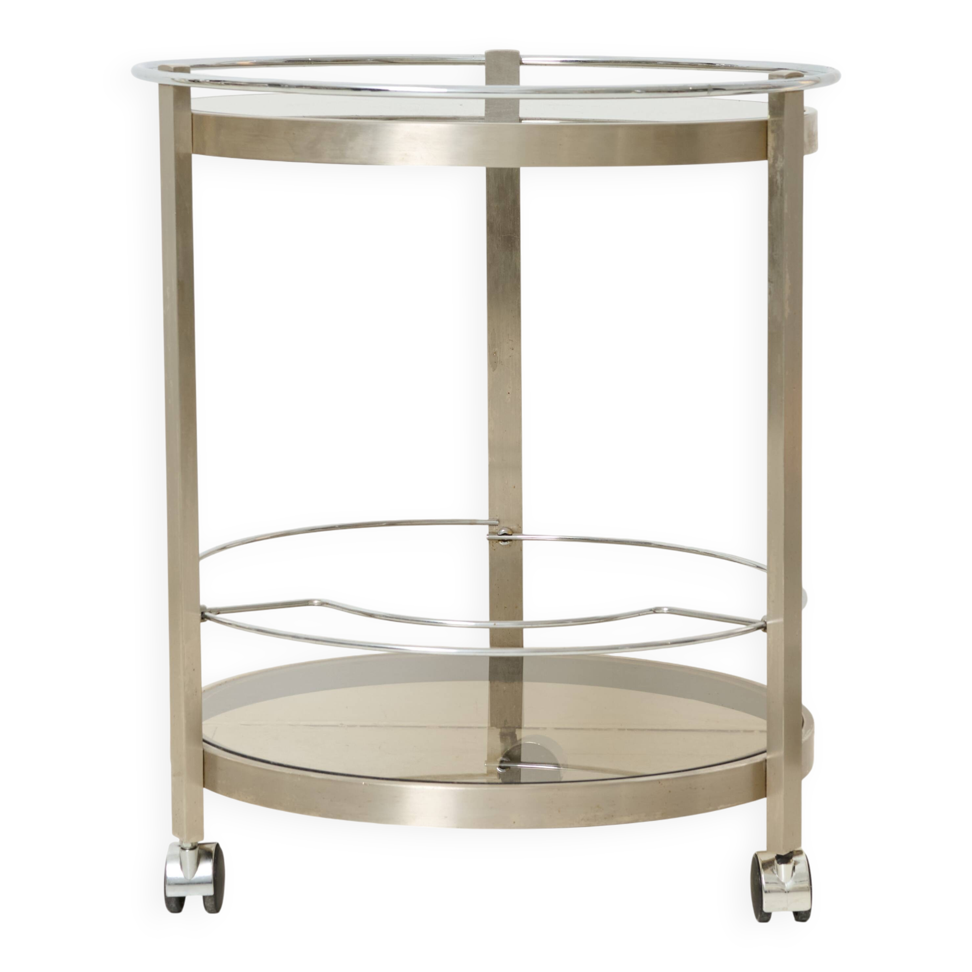 Round brushed aluminium dessert table, 1970-1980