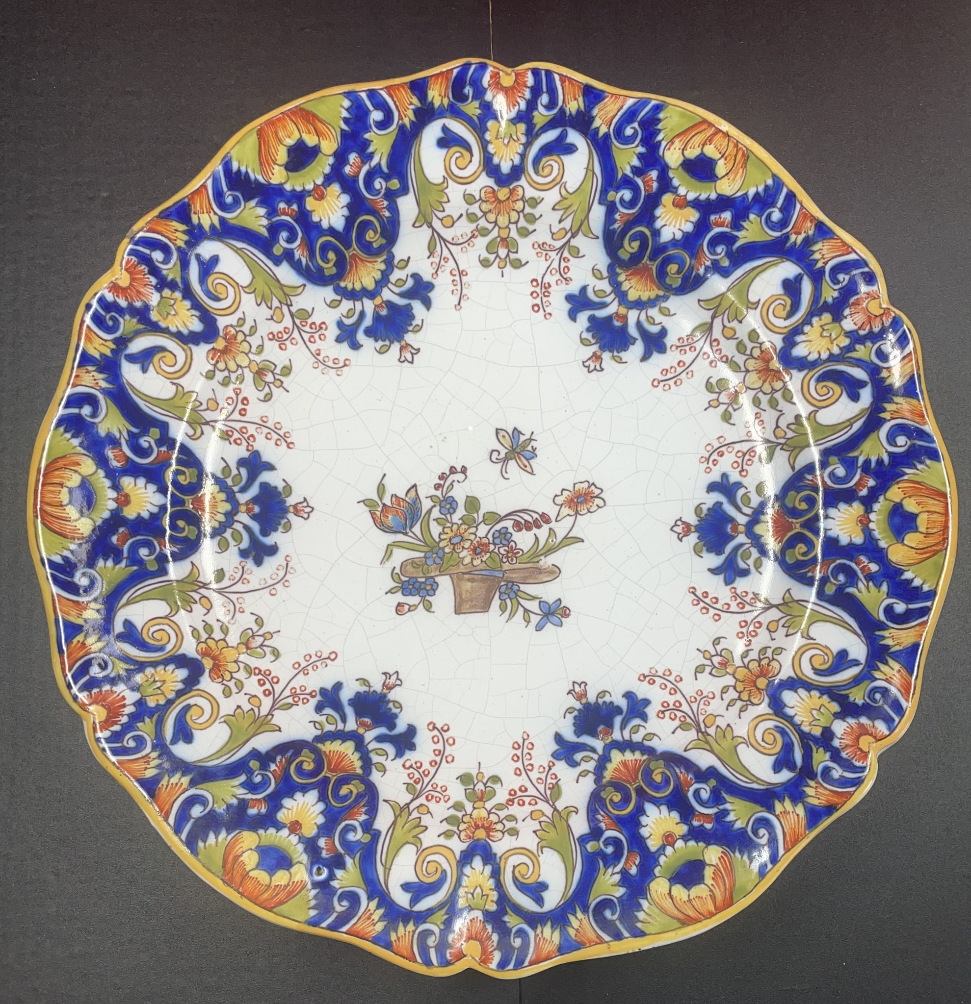 Faience dish of rouen -flower basket - ø 38 cm