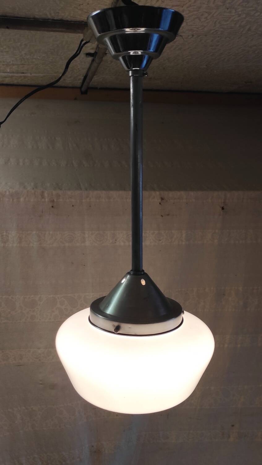Metal Bauhaus suspension with opaline globe - mid 20th century.
