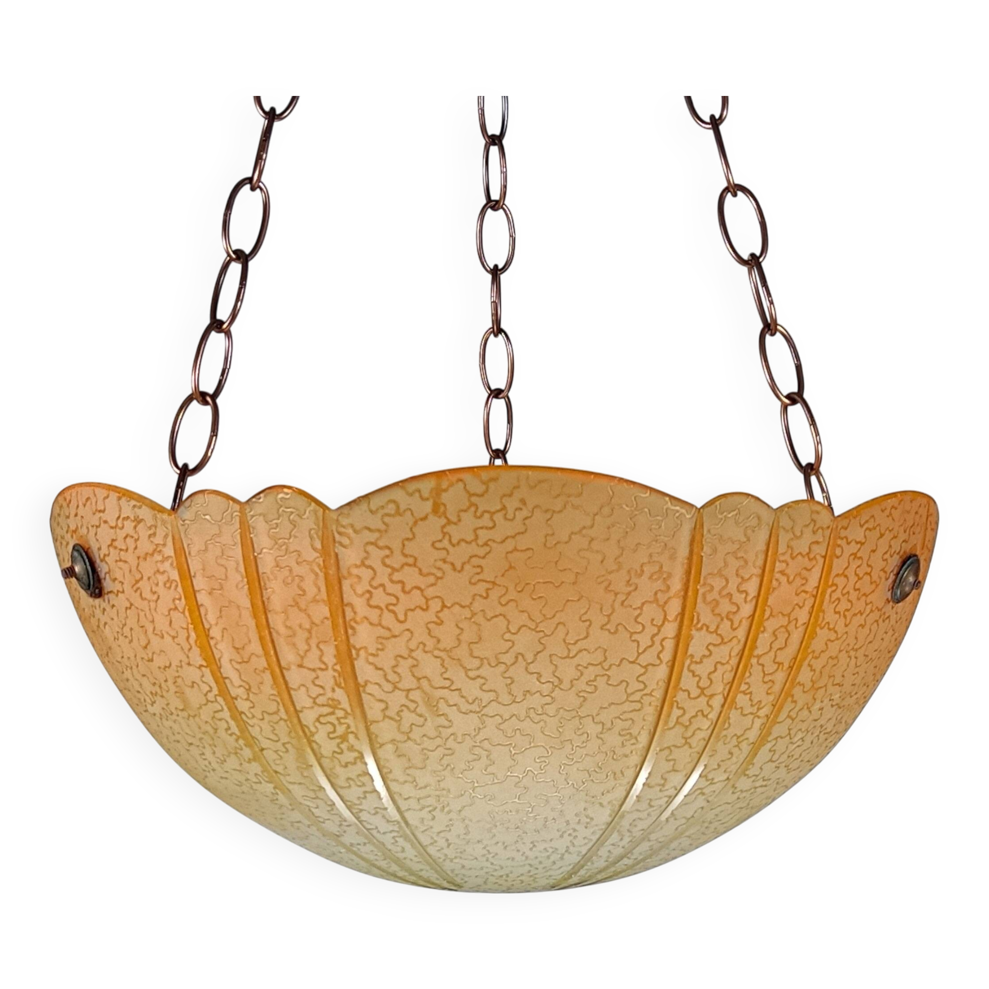 1920s Art Deco Cut Glass Orange Ombre Plafonnier Lamp Shade