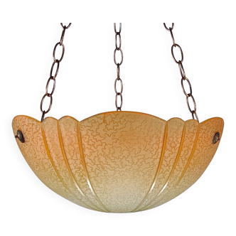 Abat-jour Plafonnier Orange Ombre en verre taillé Art Déco des années 1920