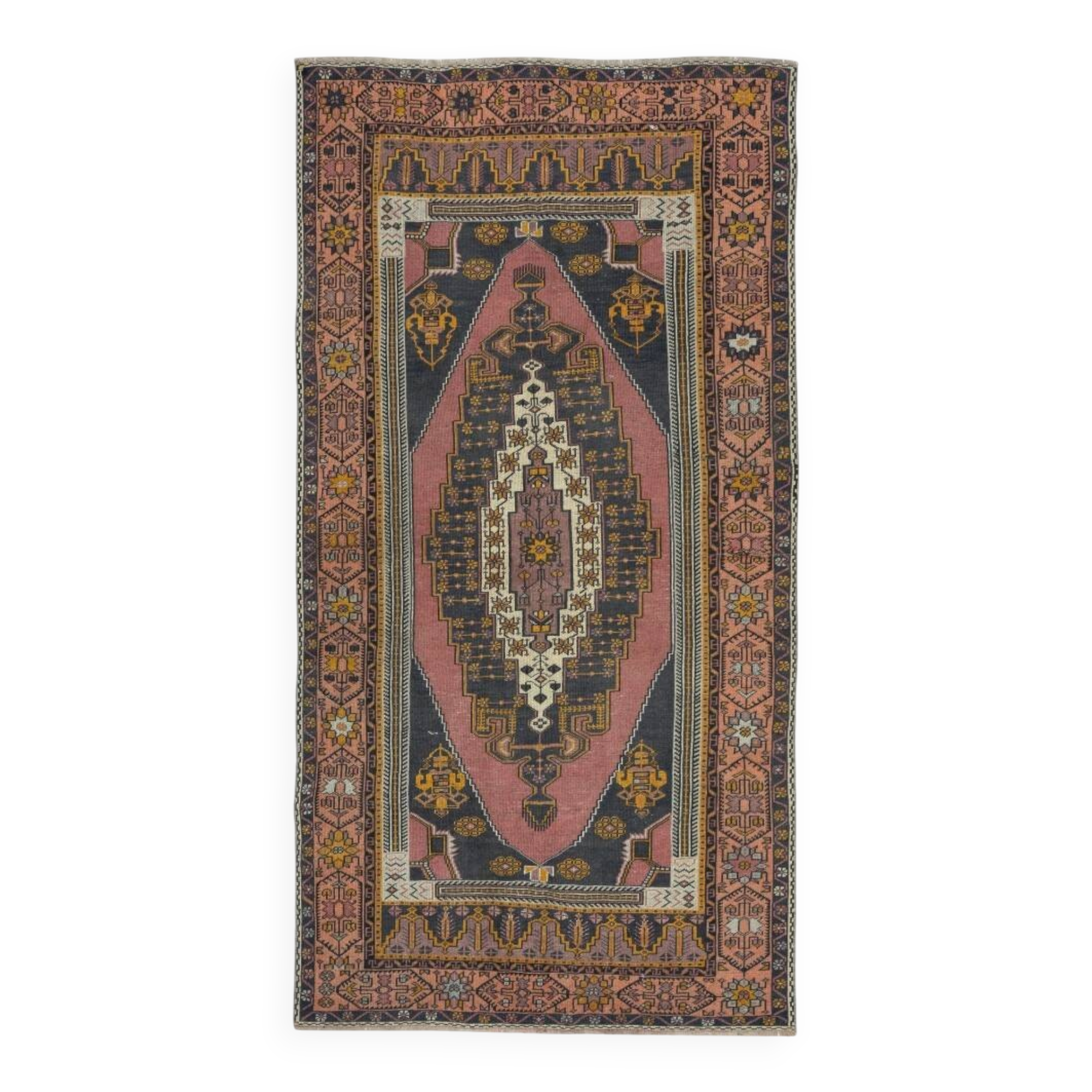 One-of-a-kind Vintage Oriental Rug, 100% Wool, Hand-knotted Turkish Carpet with Tribal Motifs