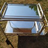 Modernist aluminum trolley with mirrored tops