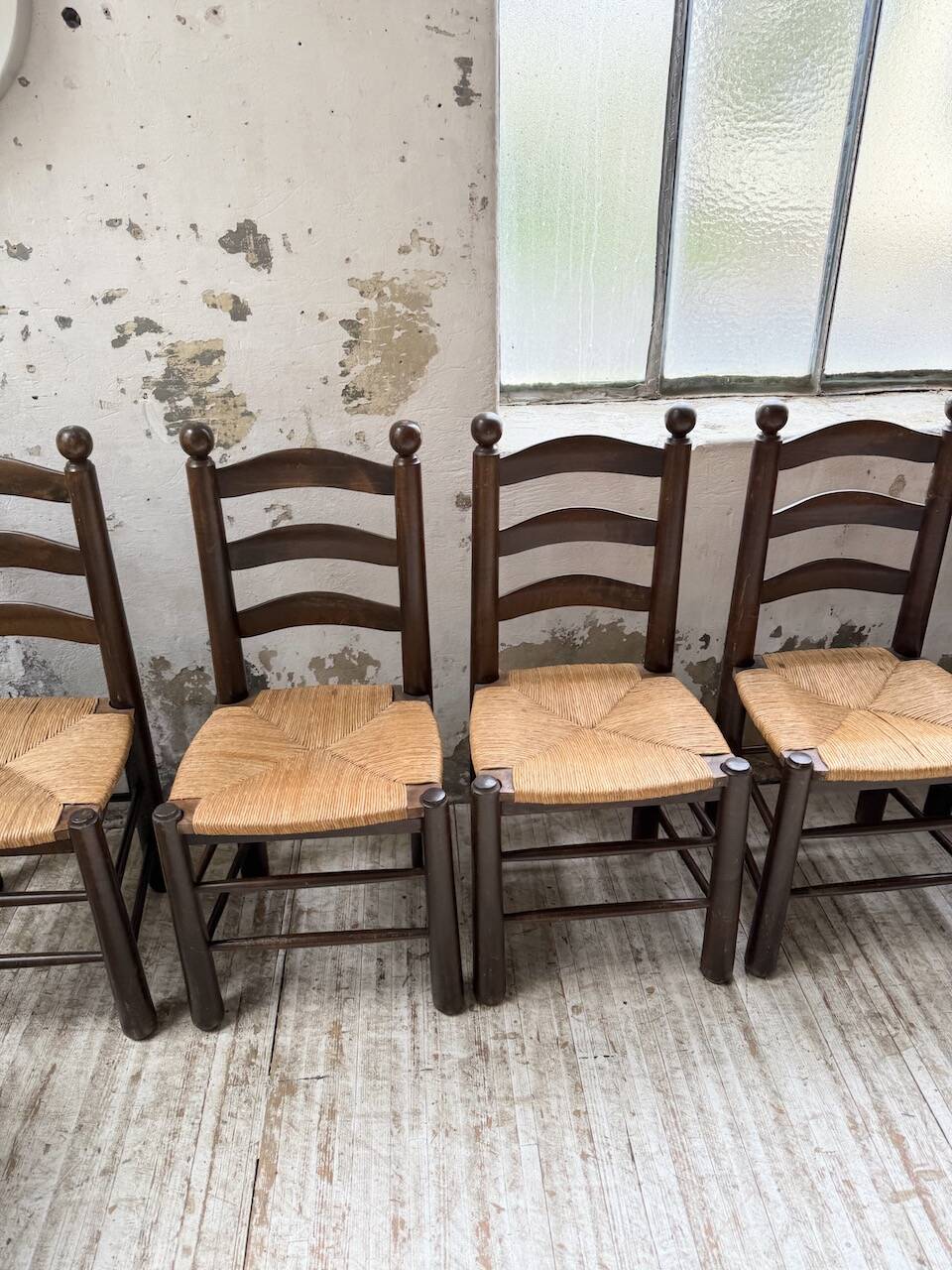 Straw chairs oak 1940s Dudouyt