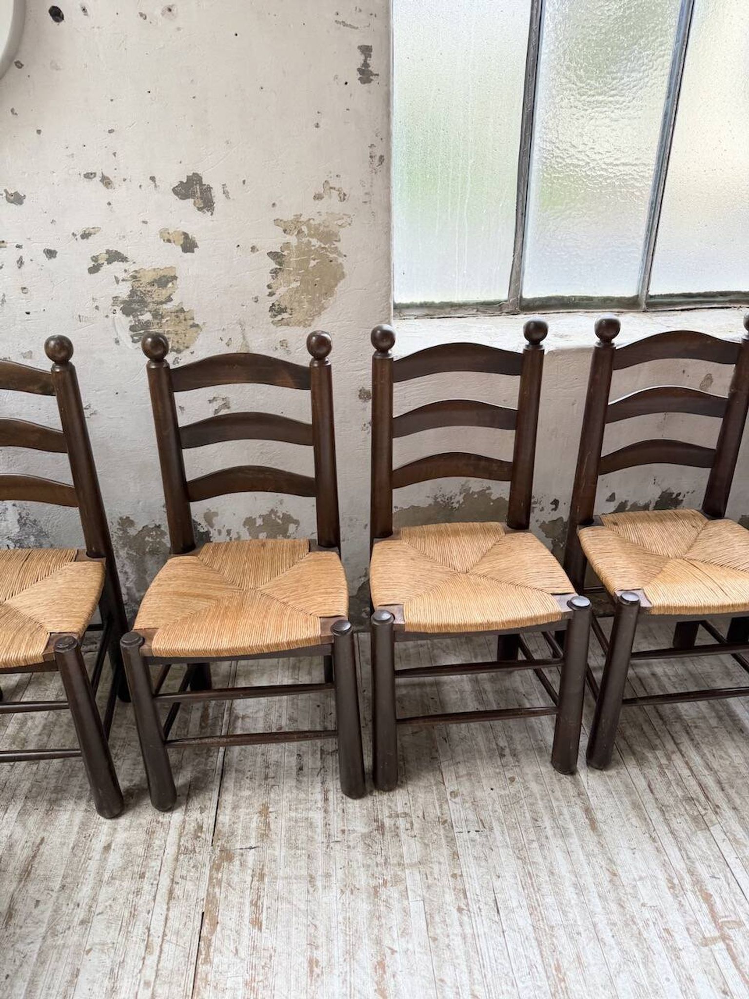 Straw chairs oak 1940s Dudouyt