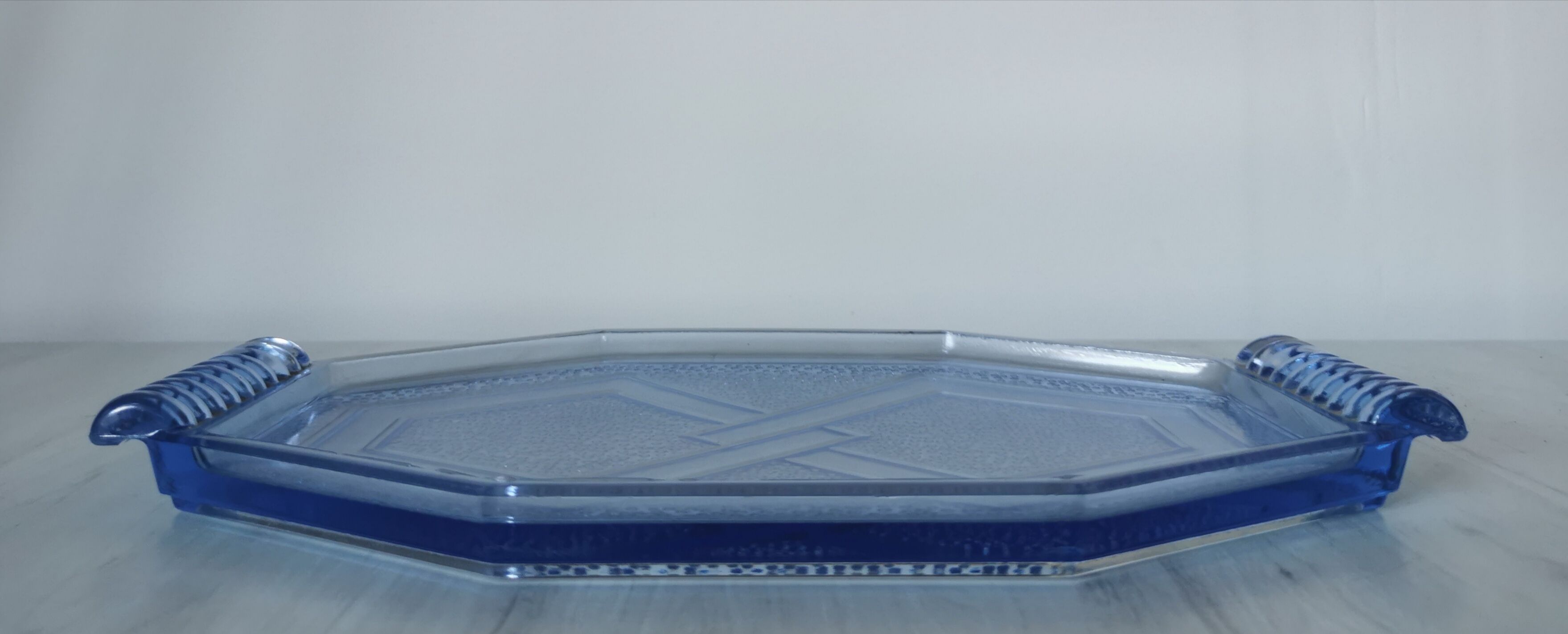 Art deco blue pressed glass tray
