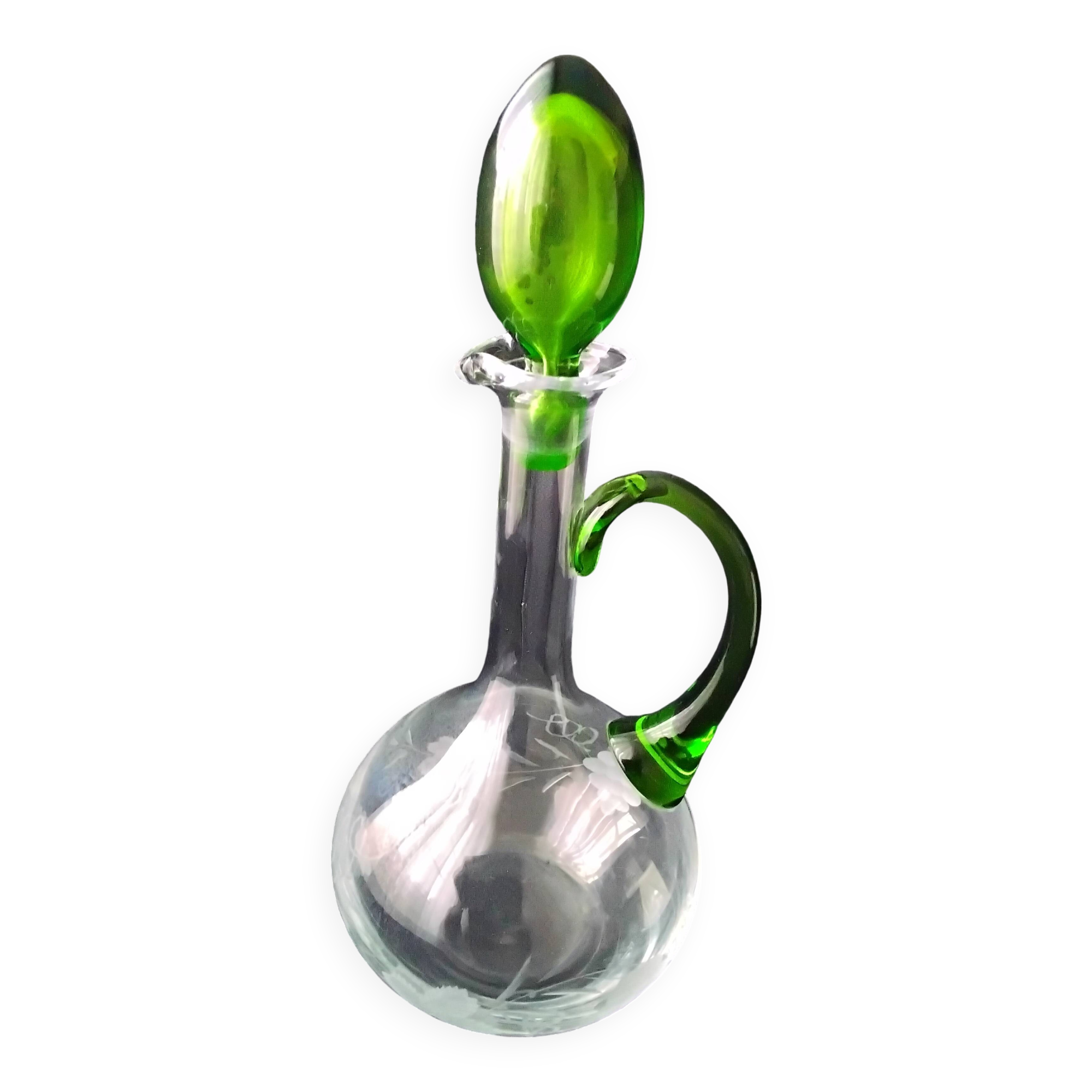 Blown glass wine carafe with engraved decoration