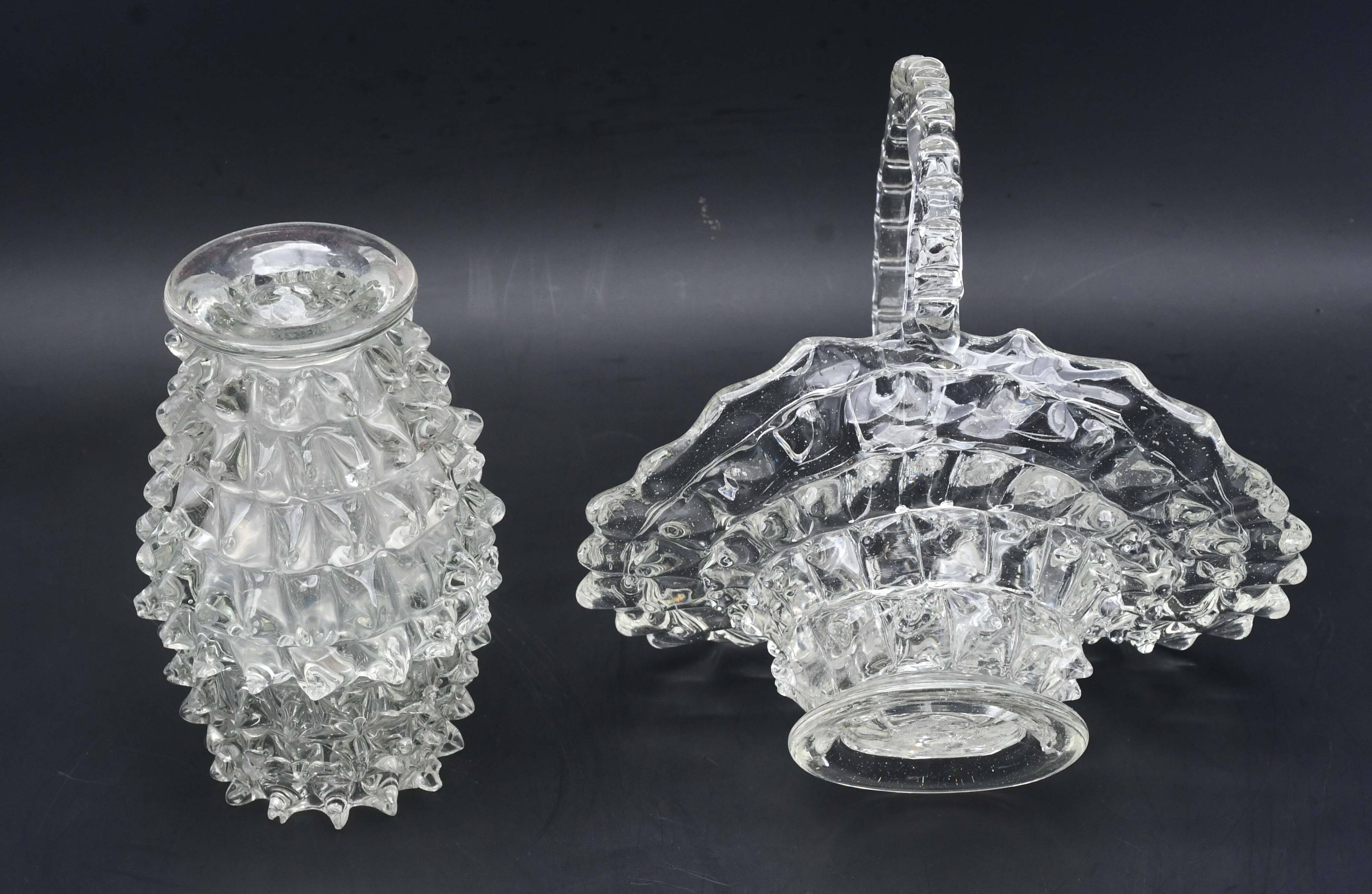 Set of 2 Ercole Barovier Rostrato Murano Italian Glass Vase for Barovier & Toso