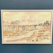 Original Swedish Oil On Panel – “Seaside Town” – Vintage & Framed – 57 × 39 Cm (22.4" × 15.4")