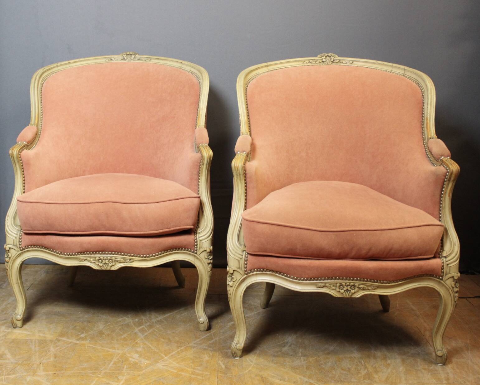 Pair of Louis XV Style Bergeres in Painted Beech Circa 1900