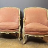 Pair of Louis XV Style Bergeres in Painted Beech Circa 1900