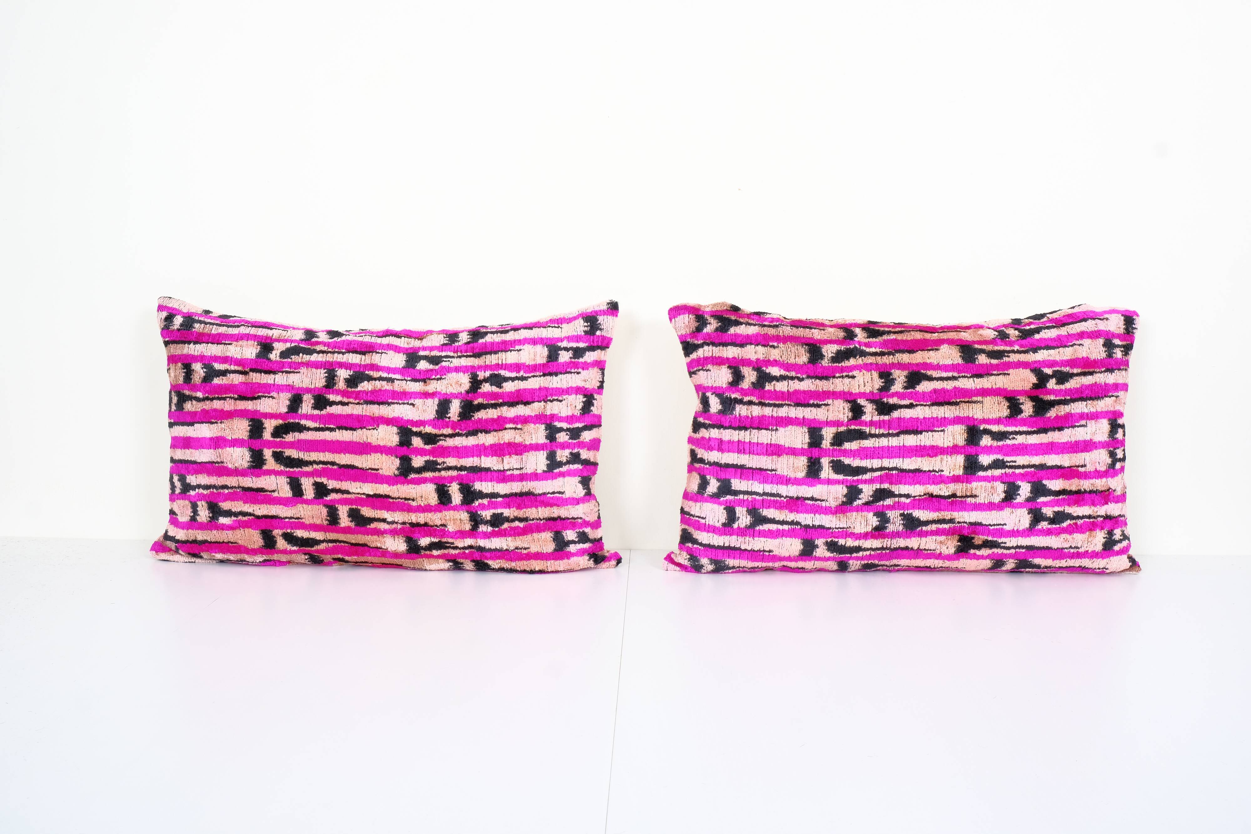 Matching silk ikat velvet pillows