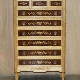 Pair of tall hardwood chests of drawers, walnut and marble.